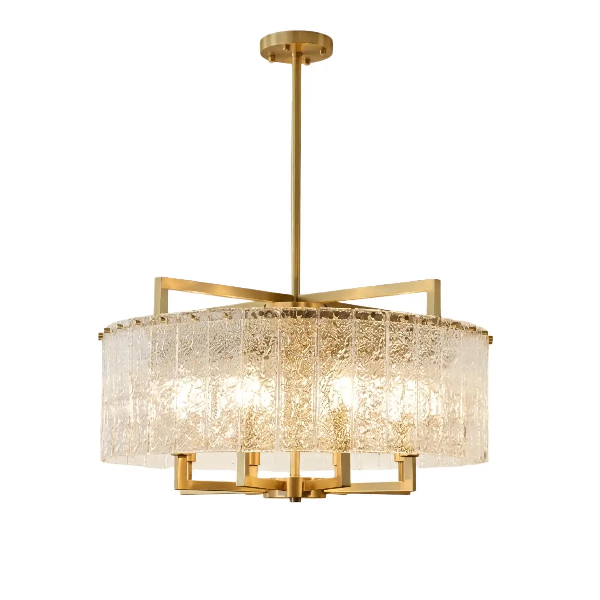 Excelis Modern Textured Glass Round Chandelier – Gold Brass for Dining Room / Kitchen